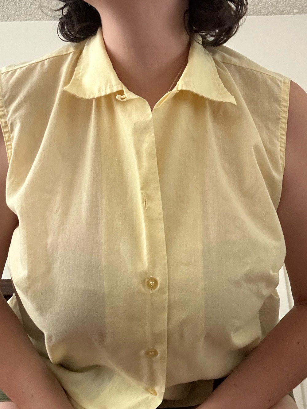 Vintage 60s Sleeveless Yellow Cotton Button-Front Top